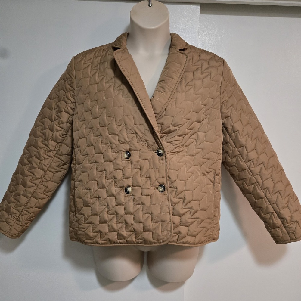 Talbots Petite PXL XL Tan Quilted Jacket Blazer Double Breasted Lightweight Coat